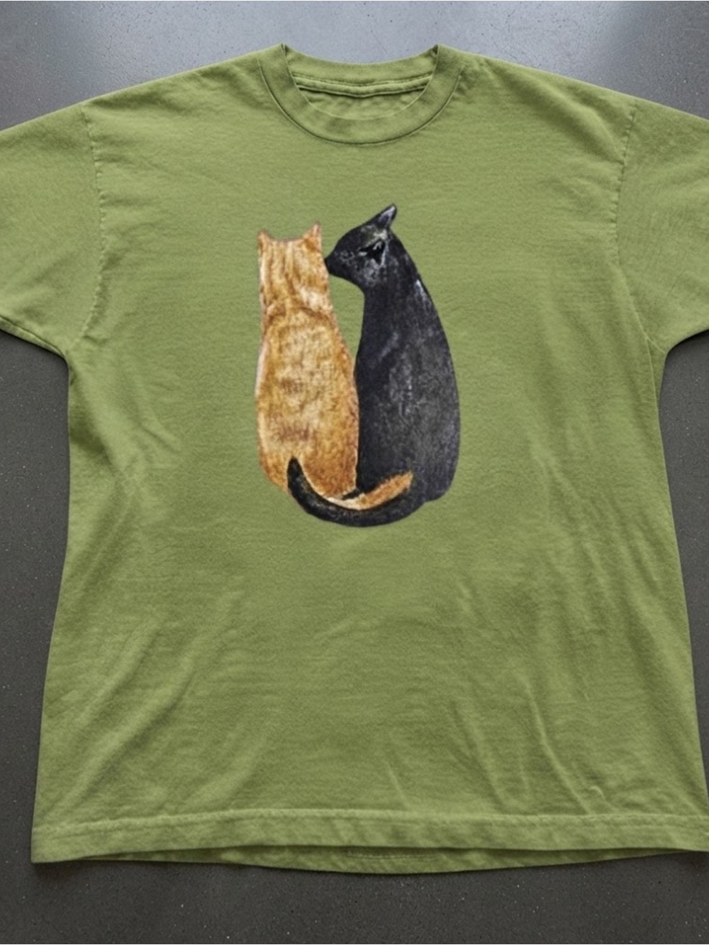 Two Cats Graphic Print Unisex Gildan T-Shirt Green Tee